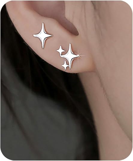 PANSHI 14K Gold Plated Sterling Silver Post Star Earrings | Hypoallergenic Small Stud Earrings for Women Teens